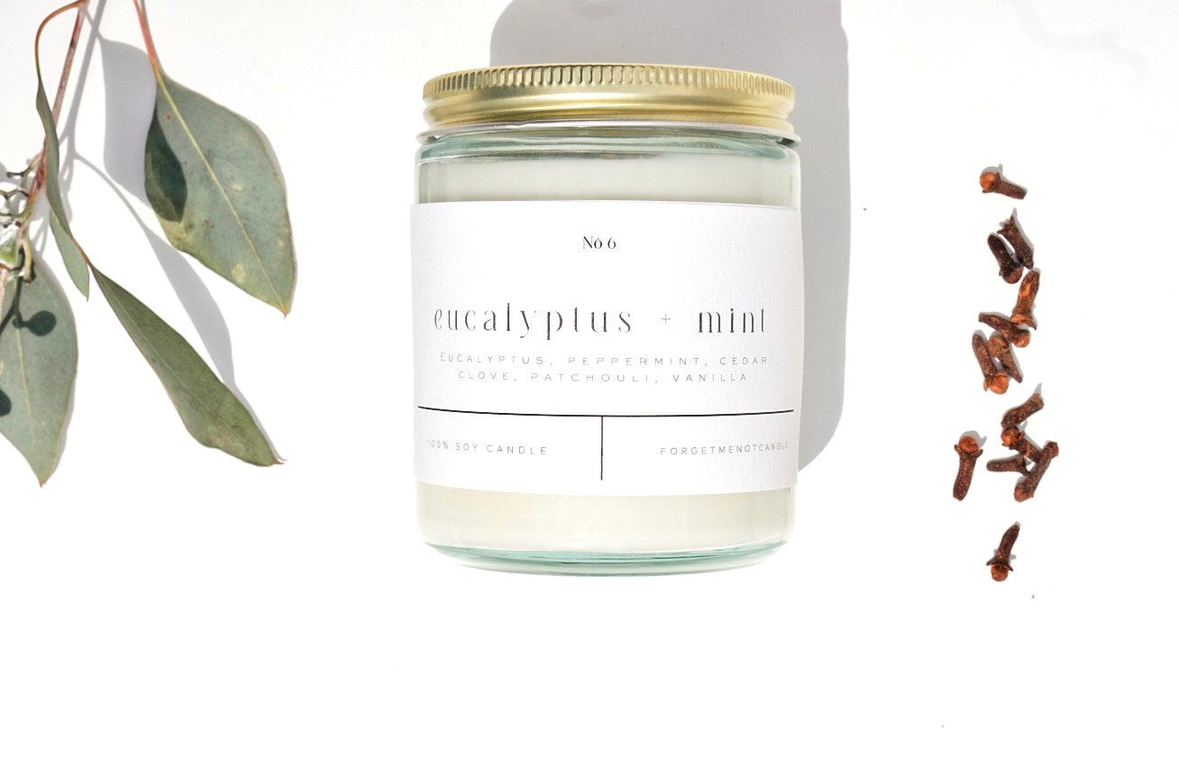 Eucalyptus + Mint 9 oz Glass Candle - Sold as Case of 6