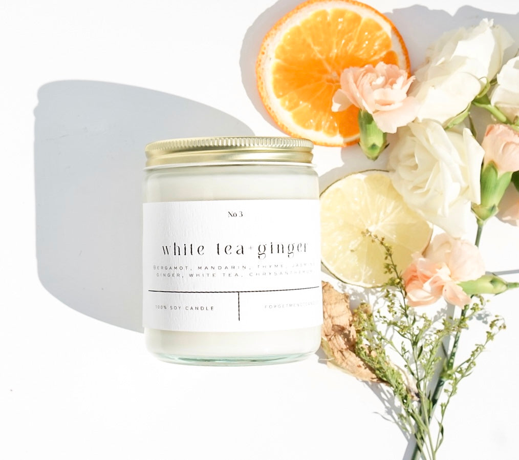 White Tea + Ginger 9 oz Glass Candle - Sold as Case of 6
