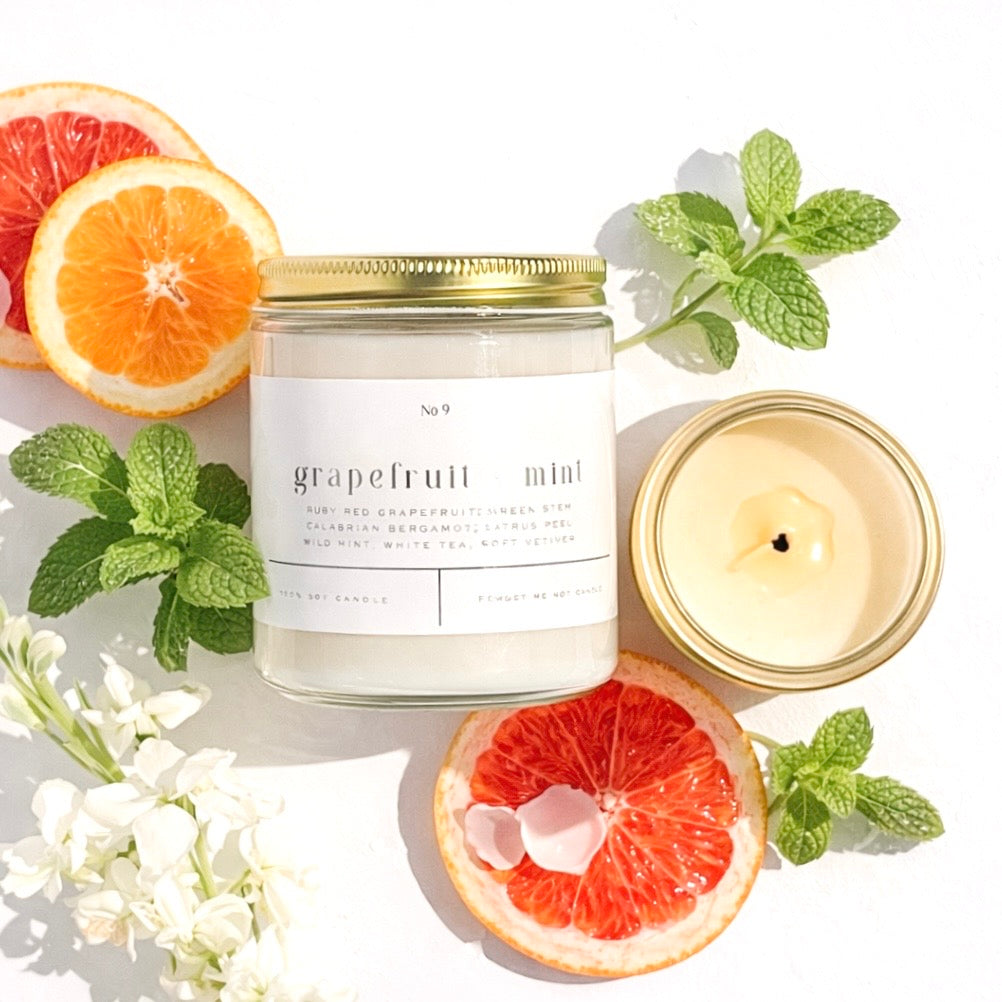 grapefruit + mint 9 oz glass candle