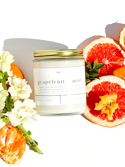 grapefruit + mint 9 oz glass candle
