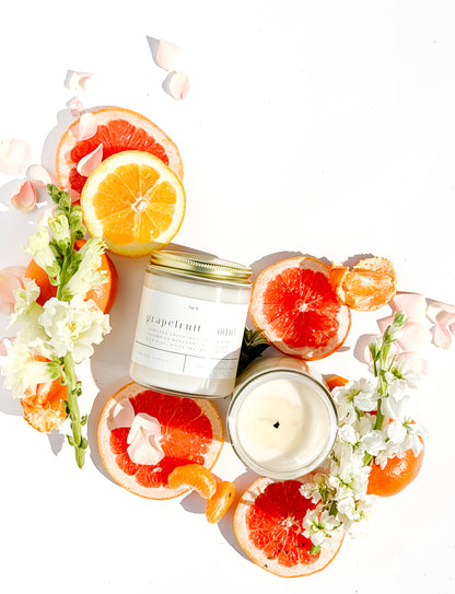 grapefruit + mint 9 oz glass candle