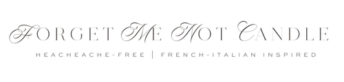 Forget Me Not Candle logo with Headache-Free French-Italian Inspired tagline